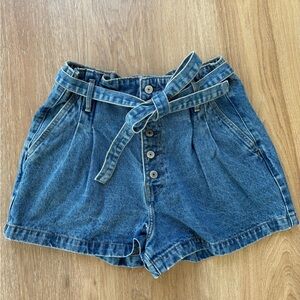 Abercrombie & Fitch Medium Blue Denim Paperbag Tie-Waist Shorts